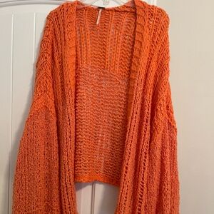 FREE PEOPLE orange knit cardigan with balloon sleeves